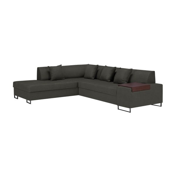Tamsiai pilka kampinė sofa-lova su juodomis kojomis "Cosmopolitan Design Orlando", kairysis kampas