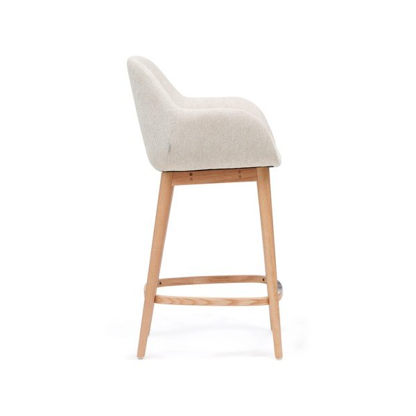 Smėlio spalvos iš audinio baro taburetė su porankiais (sėdynės aukštis 66 cm) Konna – Kave Home-image-3