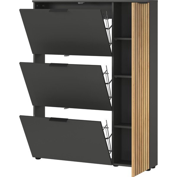 Antracito spalvos/natūralios spalvos atlenkiama spintelė batams iš ąžuolo 101x129x19 cm Gibisa – Germania-image-4