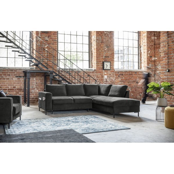 Iš velveto sulankstoma kampinė sofa tamsiai pilkos spalvos (su dešiniuoju kampu) Lofty Lilly – Miuform-image-4