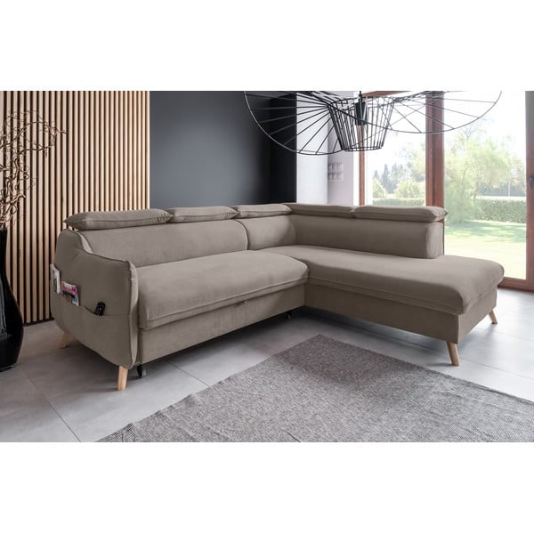 Sulankstoma kampinė sofa iš velveto šviesiai rudos spalvos (su dešiniuoju kampu) Sweet Harmony – Miuform-image-3