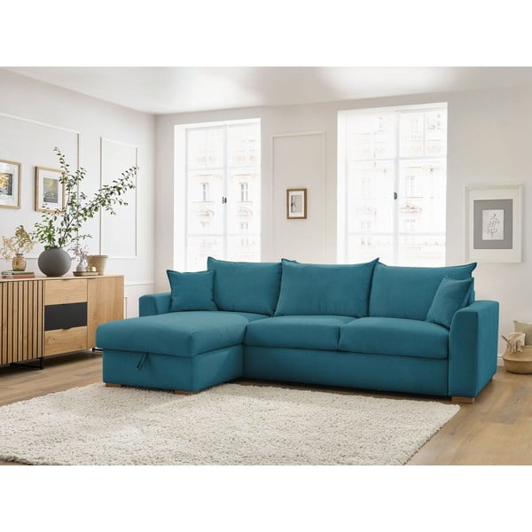 Iš kordinio velveto sulankstoma kampinė sofa mėlynos spalvos (kintama) Augustin – Bobochic Paris-image-1