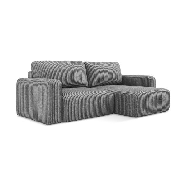Pilkos spalvos sulankstoma/su sandėliavimo vieta kampinė sofa iš kordinio velveto (su dešiniuoju kampu/su gultu) Kona – Makamii-image-2