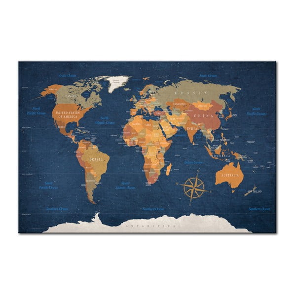 Bimago rašalas Oceans pasaulio žemėlapis ant sienos, 90 x 60 cm