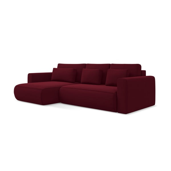 Bordo spalvos iš velveto sulankstoma/su sandėliavimo vieta kampinė sofa (su kairiuoju kampu/su gultu) Kapua – Makamii-image-3