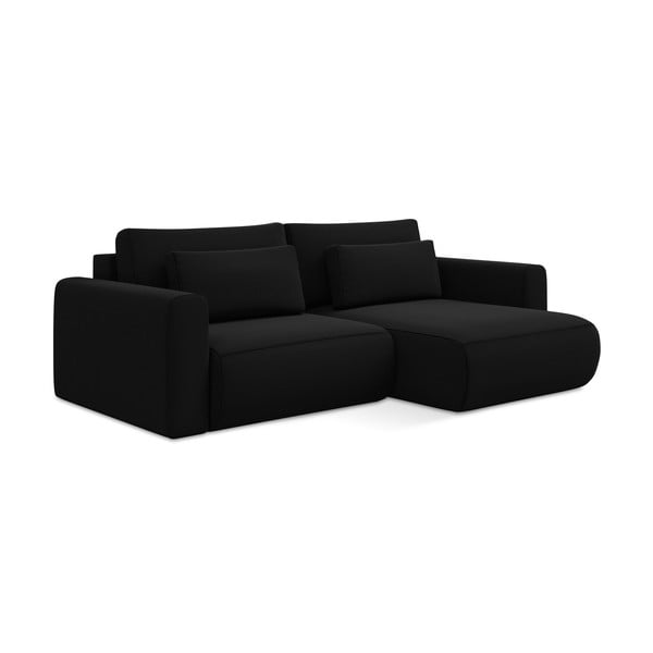 Juodos spalvos iš velveto sulankstoma/su sandėliavimo vieta kampinė sofa (su dešiniuoju kampu/su gultu) Kapua – Makamii-image-3