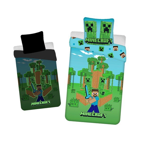 Iš medvilnės viengulė vaikiška patalynė su žėrinčiu efektu 140x200 cm Minecraft "Jungle Fight" – Jerry Fabrics