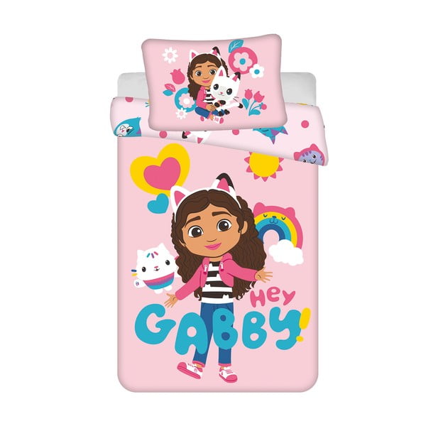 Rožinės spalvos iš medvilnės vaikiška patalynė vaikiškai lovai 100x135 cm Gabby's Dollhouse – Jerry Fabrics