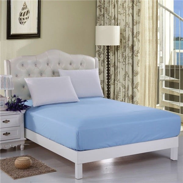 Šviesiai mėlyna neelastinga paklodė dvigulei lovai Purreo Lento, 160 x 200 cm