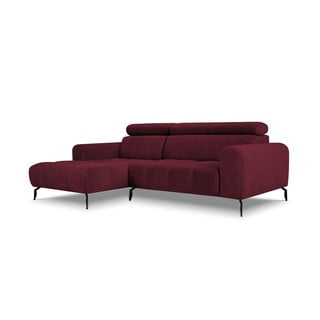 Tamsiai raudona reguliuojama kampinė sofa su aksominiu paviršiumi Milo Casa Nico, kairysis kampas
