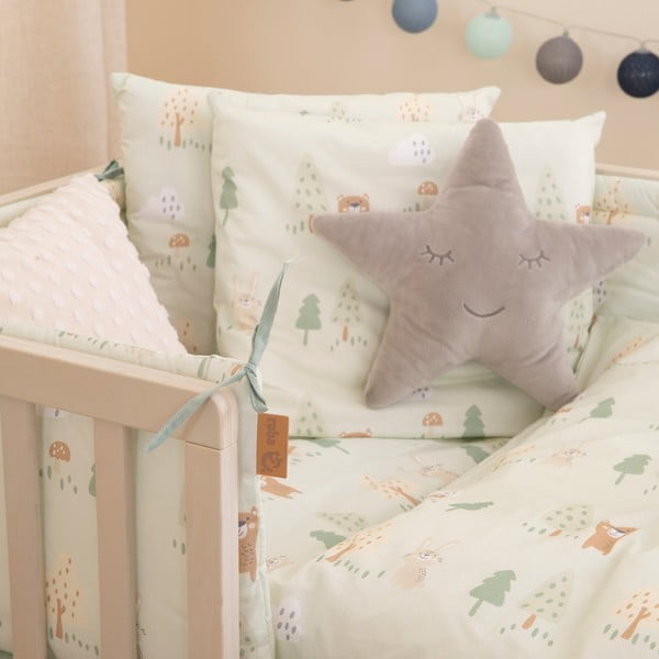 Šviesiai žalios spalvos iš medvilnės lovytės apsauga 170 cm Woodland Buddies – Roba-image-1
