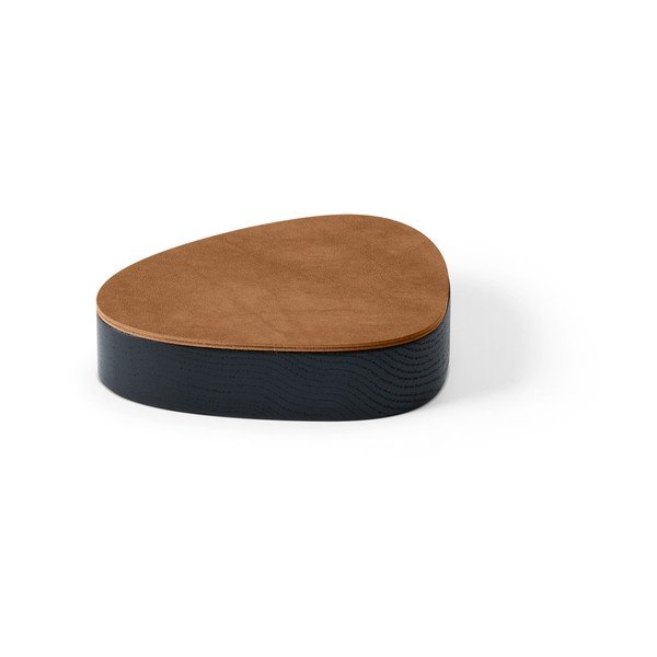 Juodos spalvos/natūralios spalvos iš medžio/iš eko odos daiktadėžė su dangčiu/dekoratyvinė 14x12,5x3,5 cm Curve Nupo – LIND DNA