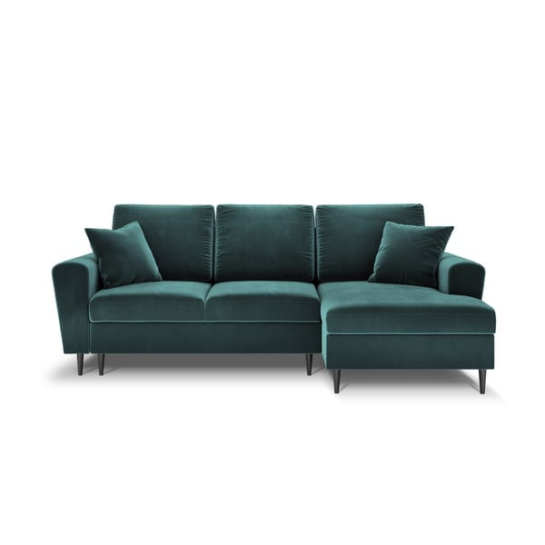 Smaragdinės spalvos iš velveto sulankstoma/su sandėliavimo vieta kampinė sofa (su dešiniuoju kampu/su gultu) Kyoto – Cosmopolitan Design