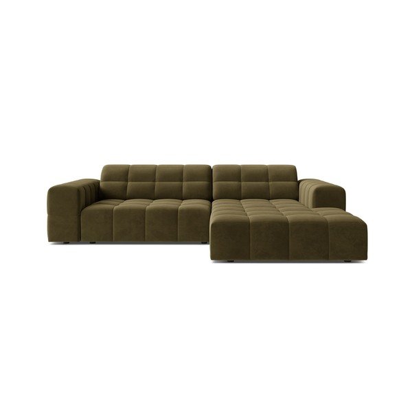 Khaki spalvos kampinė sofa iš velveto (su dešiniuoju kampu/su gultu) Chicago – Cosmopolitan Design