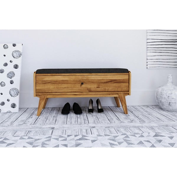 Suolas su daiktadėže, pagamintas iš ąžuolo medienos su pilka sėdyne Retro - The Beds-image-3