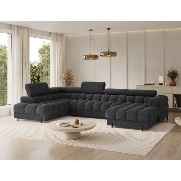 Tamsiai pilkos spalvos iš boucle sulankstoma kampinė sofa (su kairiuoju kampu/„U“ formos) Feraria – ELTAP-image-3