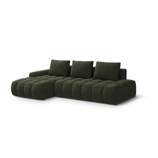Žalios spalvos iš velveto sulankstoma/su sandėliavimo vieta kampinė sofa (su kairiuoju kampu/su gultu) Linz – Cosmopolitan Design-image-2