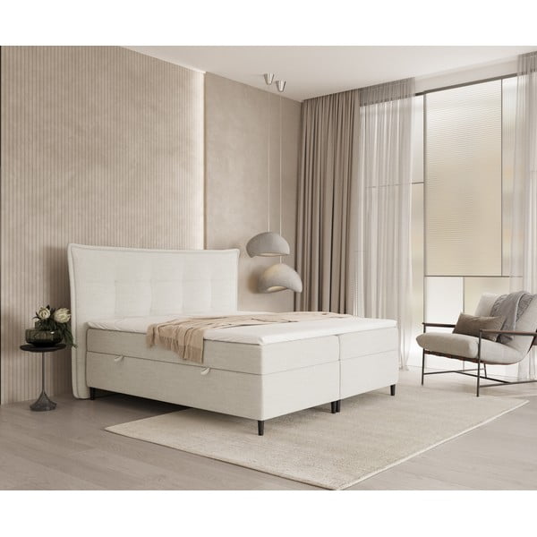 Spyruoklinė lova kreminės spalvos su sandėliavimo vieta 180x200 cm Sinai – Maison de Rêve-image-4
