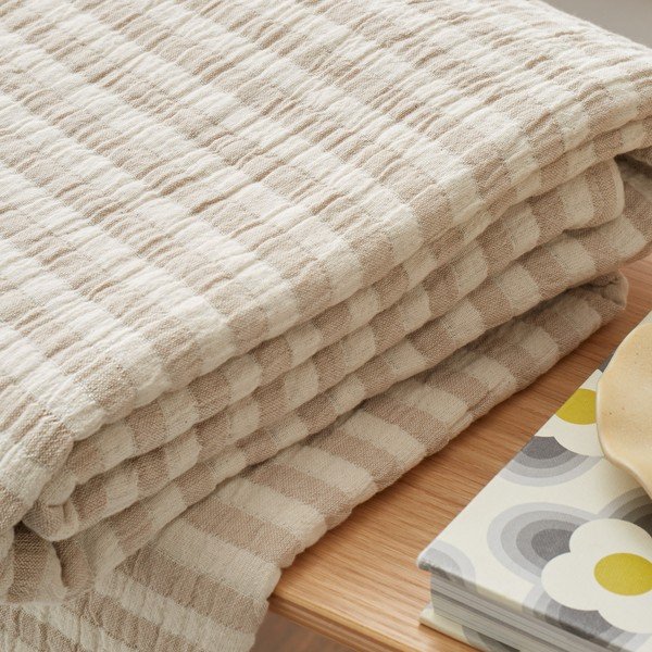 Natūralios spalvos iš medvilnės antklodė ir pledas 150x200 cm Cotton Muslin Stripe – Bianca-image-2