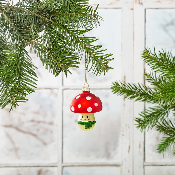 Iš stiklo rankų darbo eglutės papuošimas ø 6 cm Happy Mushroom – Sass & Belle-image-1