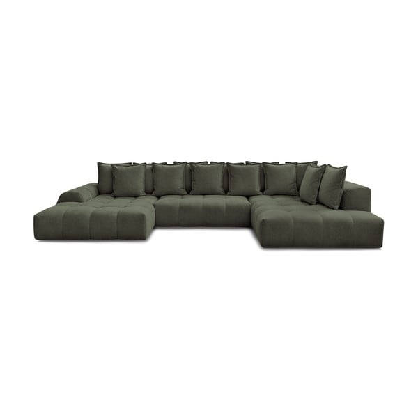Žalios spalvos iš šenilinio audinio sulankstoma/su sandėliavimo vieta kampinė sofa (su dešiniuoju kampu/„U“ formos) Everest – Bobochic Paris