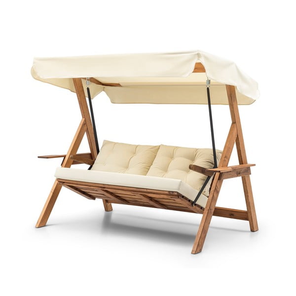 Medžio masyvo sodo supamasis suoliukas kreminės spalvos/natūralios spalvos Galata – Floriane Garden-image-2