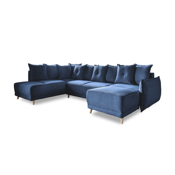 Sulankstoma kampinė sofa iš kordinio velveto tamsiai mėlynos spalvos (su kairiuoju kampu/„U“ formos) Lazy Lukka – Miuform