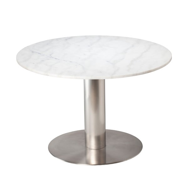 Baltas valgomojo stalas su marmuro stalviršiu RGE Pepo, ⌀ 105 cm