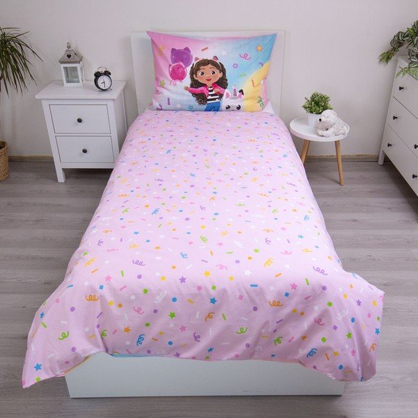 Rožinės spalvos iš medvilnės viengulė vaikiška patalynė 140x200 cm Gabby's Dollhouse Rainbow – Jerry Fabrics-image-3