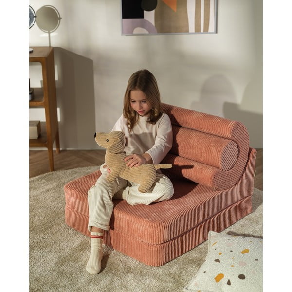 Rožinės spalvos iš kordinio velveto vaikiškas krėslas Flipster – Wigiwama-image-3