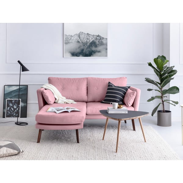 Šviesiai rožinė trijų vietų sofa Mazzini Sofas Elena, su šezlongu kairiajame kampe-image-1
