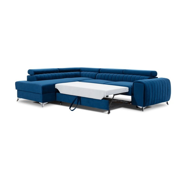 Mėlynos spalvos iš velveto sulankstoma/su sandėliavimo vieta kampinė sofa (su kairiuoju kampu/„L“ formos) Laurence – ELTAP-image-4