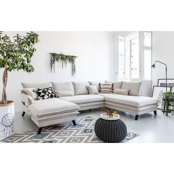 Šviesiai smėlio spalvos U formos sofa-lova Miuform Charming Charlie, dešinysis kampas-image-3