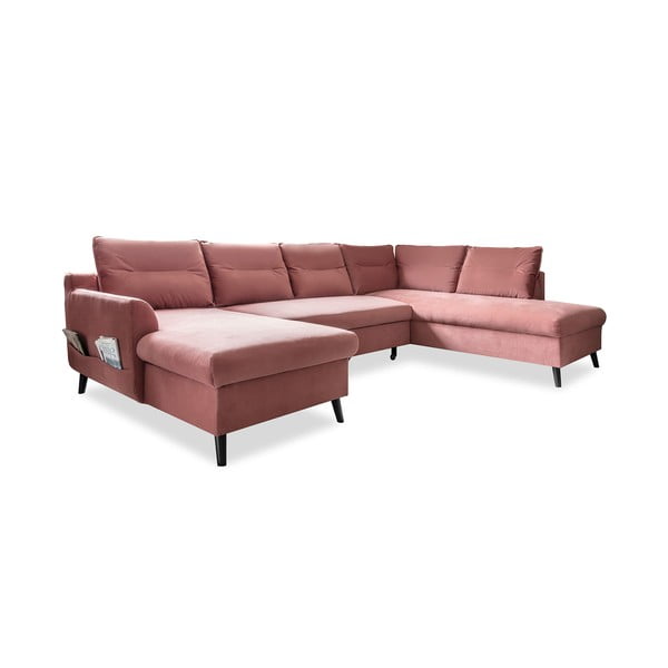Rožinė velvetinė U formos sofa-lova Miuform Stylish Stan, dešinysis kampas