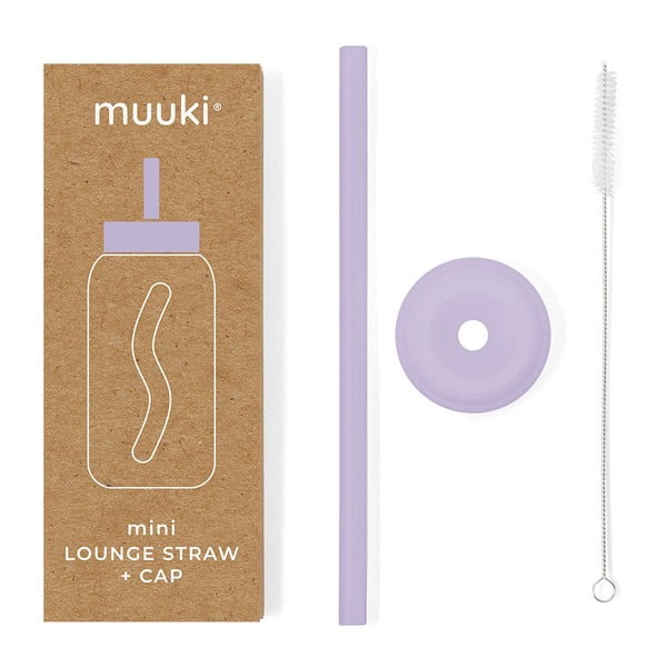 Iš silikono šiaudelis su valymo įrankiu/su dangteliu Pastel Lilac – Muuki