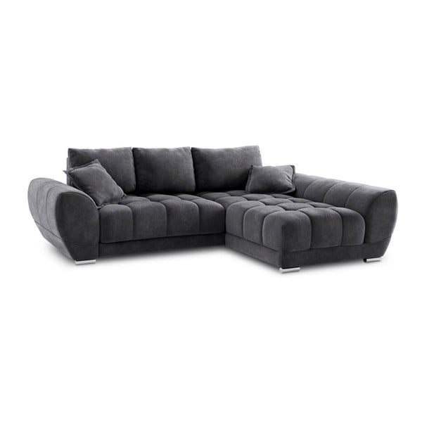 Tamsiai pilka kampinė sofa-lova su aksomo apmušalais Windsor & Co Sofas Nuage, dešinysis kampas-image-2