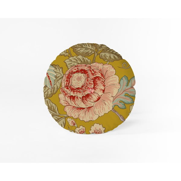 Geltonos spalvos pagalvėlė Velvet Atelier Japanese Flowers, ø 40 cm