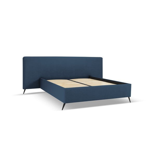 Dvigulė lova tamsiai mėlynos spalvos audiniu dengta su sandėliavimo vieta su lovos grotelėmis 180x200 cm Walter – Milo Casa