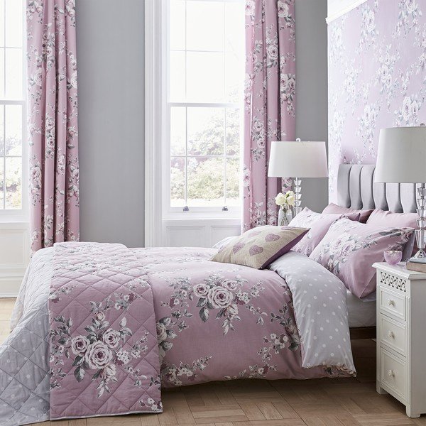 Šviesiai violetinės spalvos patalynė Catherine Lansfield Canterbury Rose, 200 x 200 cm-image-1