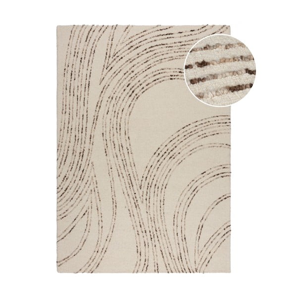 Iš vilnos kilimas rudos spalvos/kreminės spalvos 200x290 cm Abstract Swirl – Flair Rugs