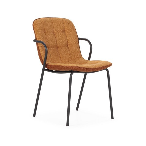 Terakotos spalvos iš audinio valgomojo kėdė su porankiais Angie – Marckeric