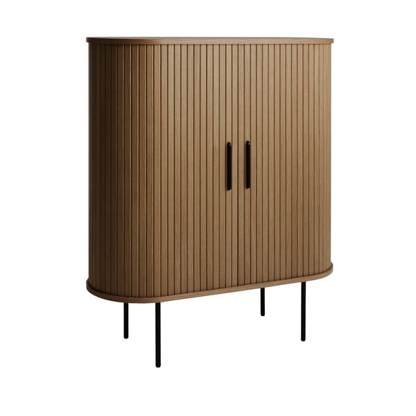 Vyno spintelė rudos spalvos iš ąžuolo su stumdomomis durimis 100x118x40 cm Nola – Unique Furniture-image-4