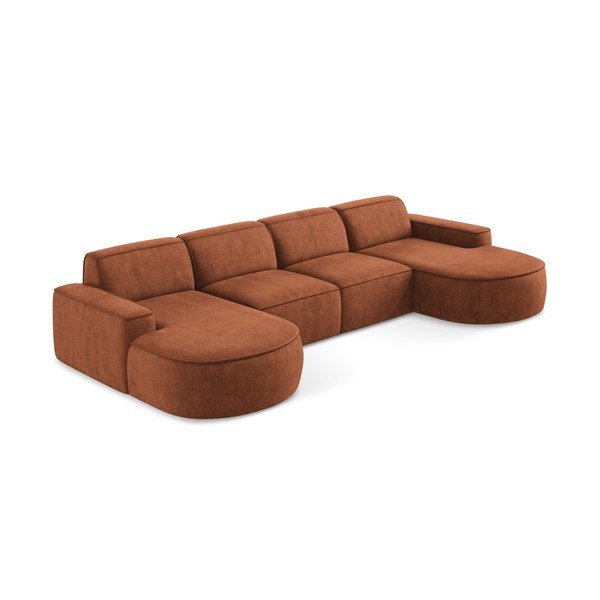 Terakotos spalvos iš šenilinio audinio kampinė sofa („U“ formos) Omao – Makamii-image-4