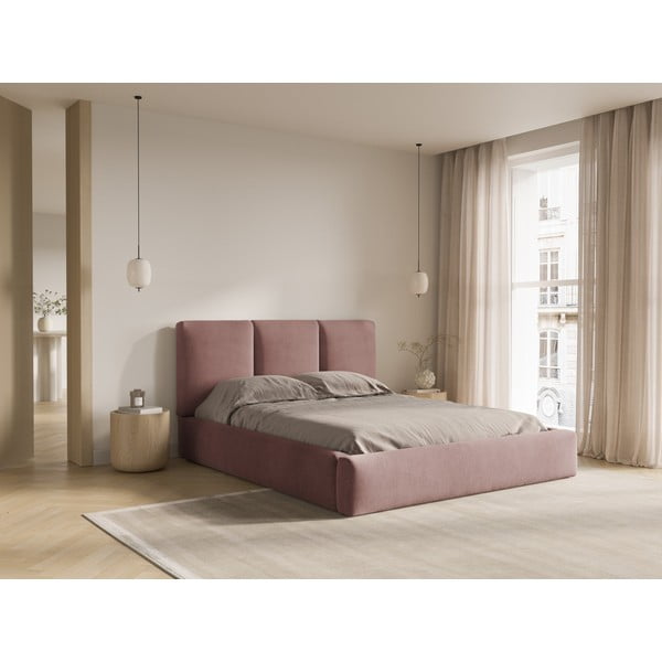 Dvigulė lova šviesiai rožinės spalvos audiniu dengta su sandėliavimo vieta su lovos grotelėmis 160x200 cm Brody – Mazzini Beds-image-1