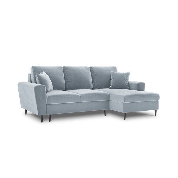 Šviesiai mėlynos spalvos iš velveto sulankstoma/su sandėliavimo vieta kampinė sofa (su dešiniuoju kampu/su gultu) Kyoto – Cosmopolitan Design-image-4