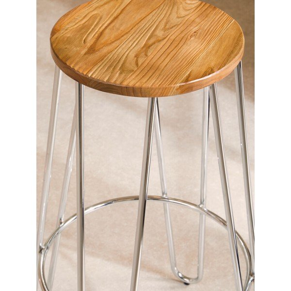 Sidabrinės spalvos/natūralios spalvos iš guobos masyvo baro taburetė (sėdynės aukštis 75 cm) District – Premier Housewares-image-3