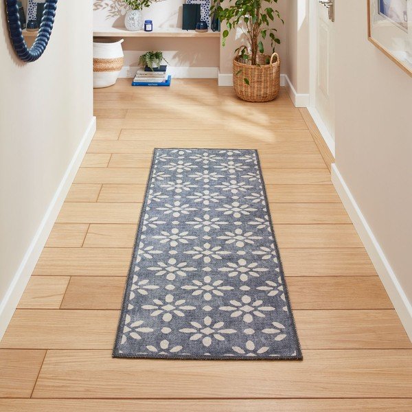 Skalbiamas tamsiai mėlynos spalvos kilimas 76x230 cm Coral Blue – Think Rugs-image-1