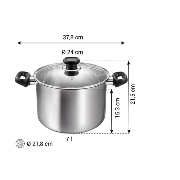 Puodas iš nerūdijančio plieno su dangčiu tinka indukcinei viryklei 7 l Brava – Tescoma-image-3
