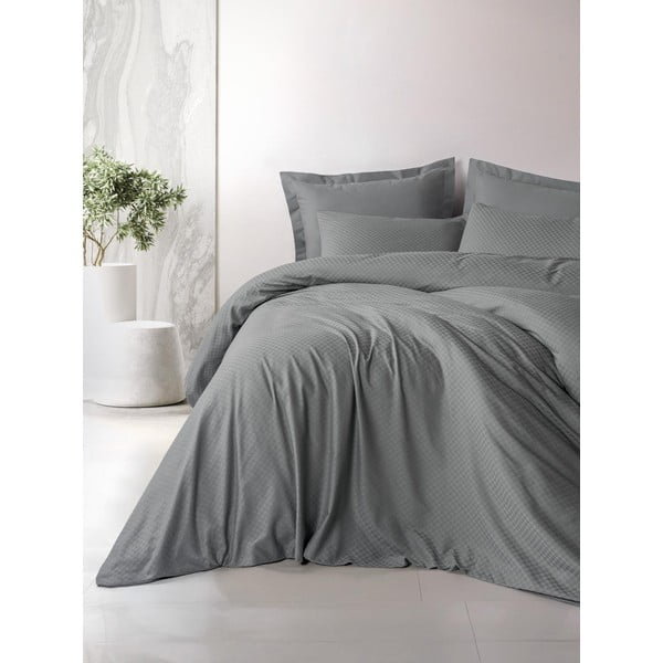 Pilkos spalvos iš ranforce medvilnės viengulė patalynė 140x200 cm Checkered – Mila Home Luxury-image-1