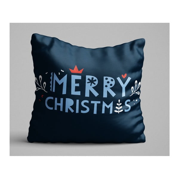 Mėlyna pagalvėlė "Linksmų Kalėdų", 45 x 45 cm
